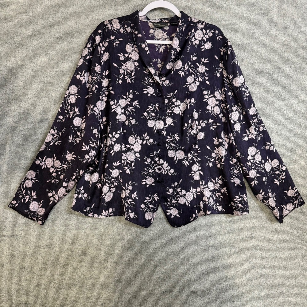 Dana Buchman Size-8 Womens Blouse Purple Floral 100% Silk Long Sleeve